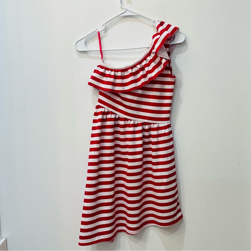 Abercrombie Kids red white stripe one shoulder dress size Large 14